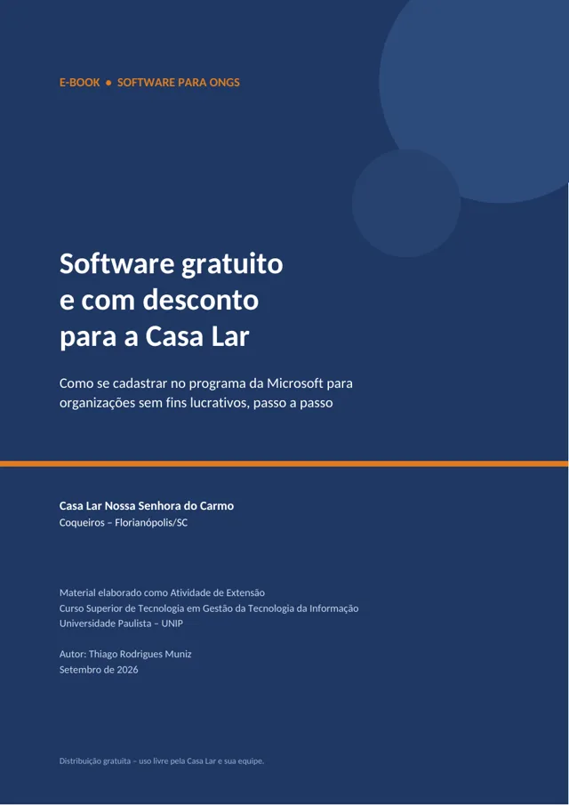 Capa do e-book Software gratuito e com desconto para a Casa Lar